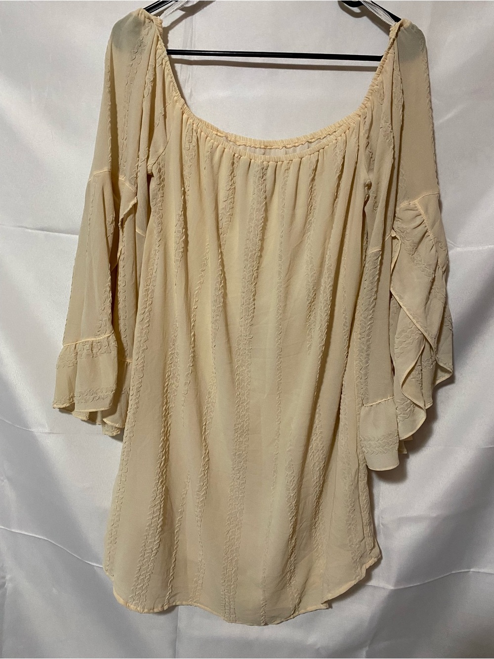 Women’s Mini Dress - Cream Off-Shoulder Bell Sleeve